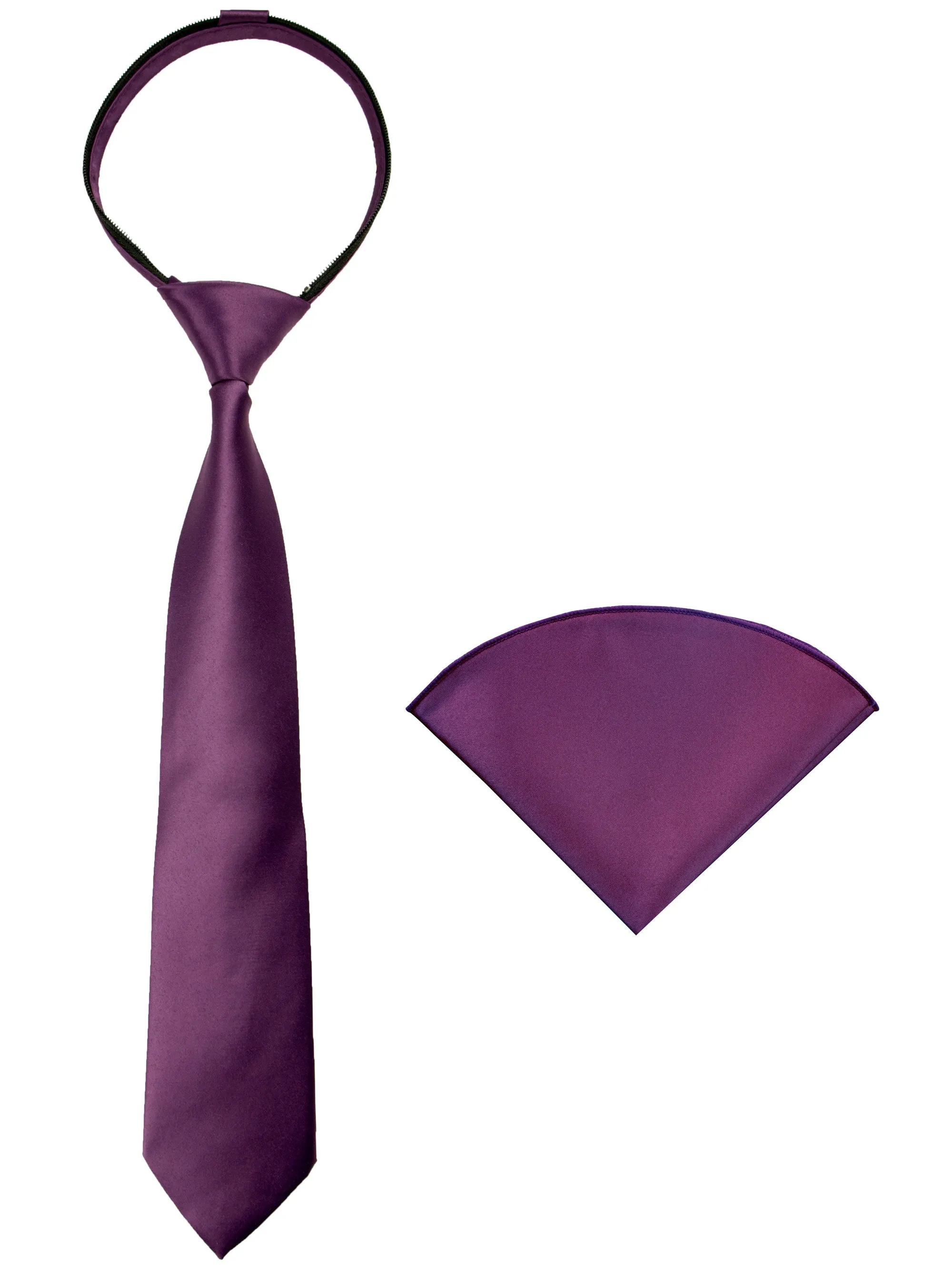 Boys' Satin Zipper Necktie and Handkerchief Set
