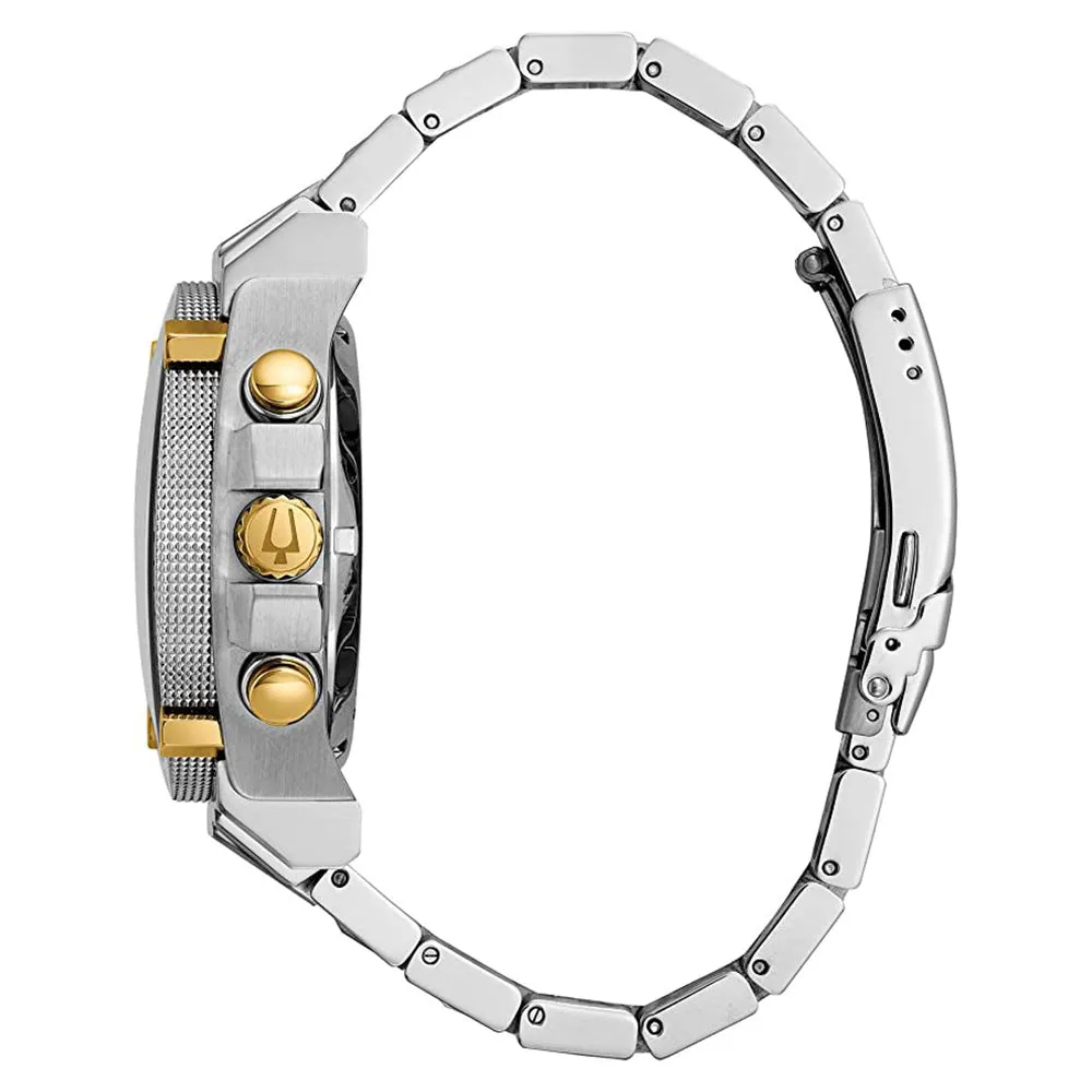 Bulova Men's Black Dial Silver Two Tone Stainless Steel Band Japanese Quartz Watch - 98B228