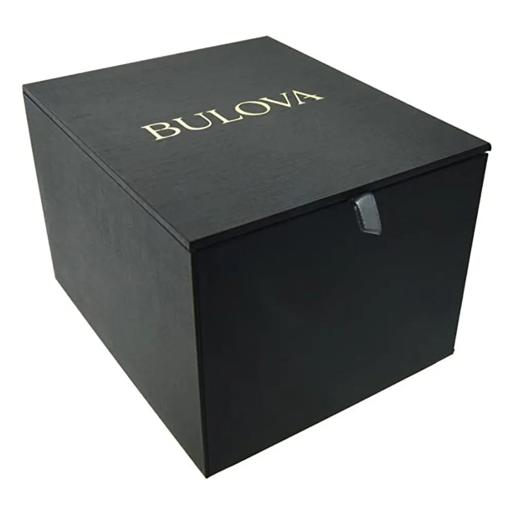 Bulova Men's Black Dial Silver Two Tone Stainless Steel Band Japanese Quartz Watch - 98B228