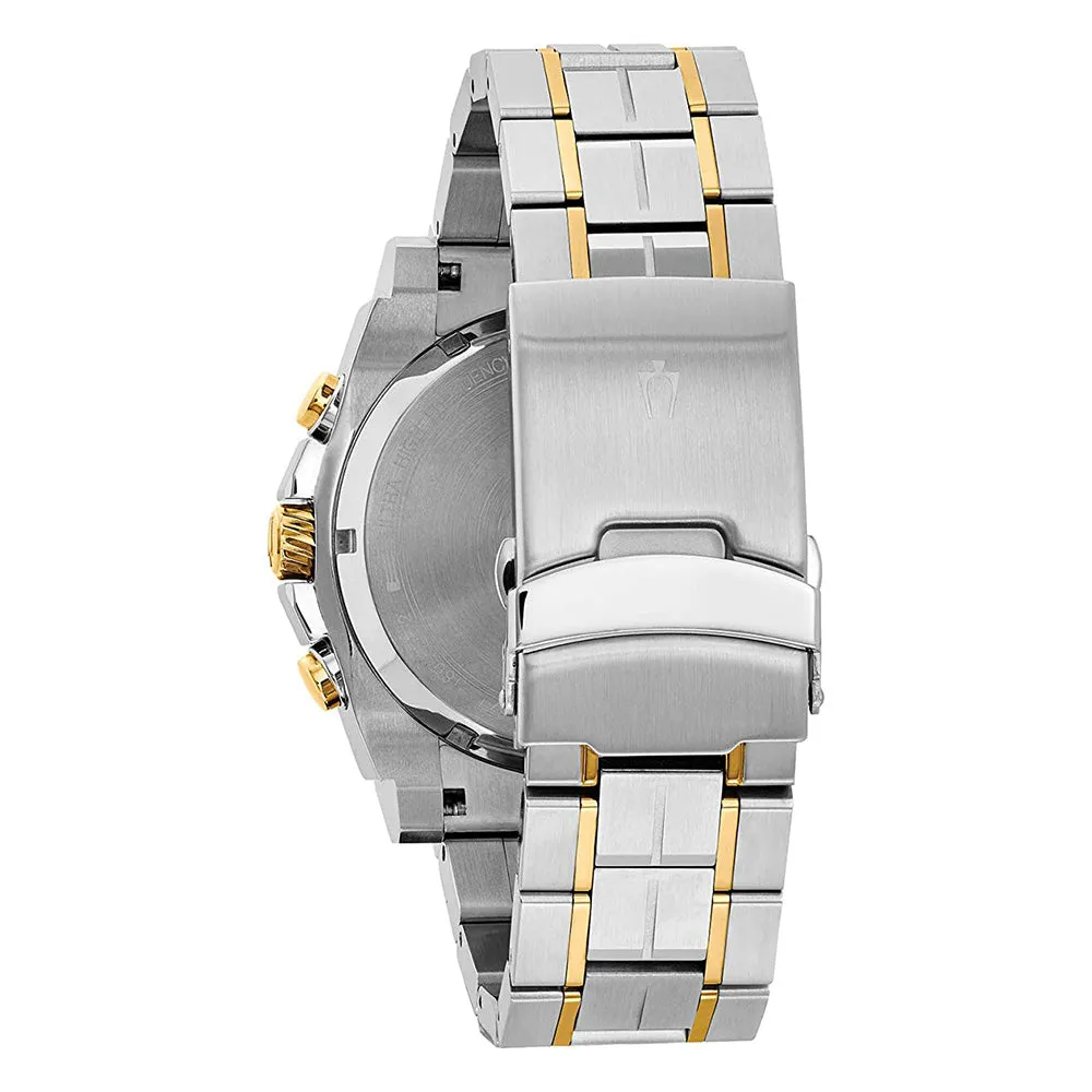 Bulova Men's Black Dial Silver Two Tone Stainless Steel Band Japanese Quartz Watch - 98B228