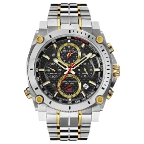 Bulova Men's Black Dial Silver Two Tone Stainless Steel Band Japanese Quartz Watch - 98B228