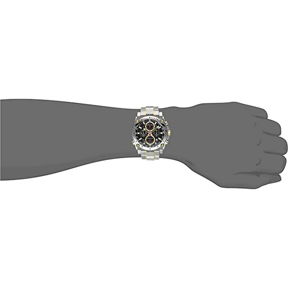 Bulova Men's Black Dial Silver Two Tone Stainless Steel Band Japanese Quartz Watch - 98B228