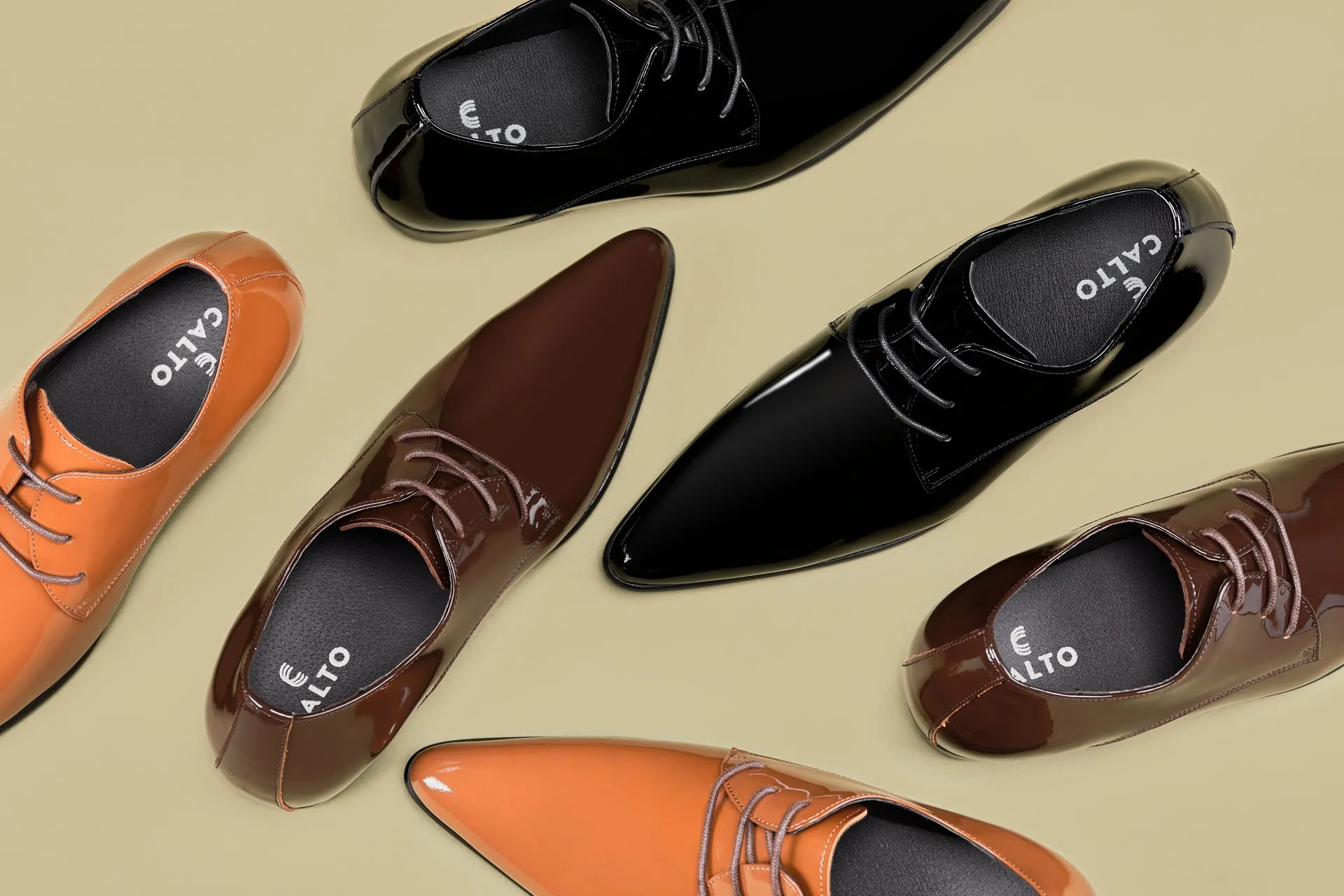 CALTO - K2728 - 2.8 Inches Taller (Light Brown) - Patent Leather Sharp Toe Dress Derbies - Lightweight