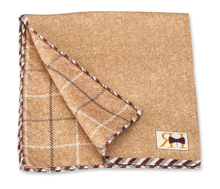 Camel Solid/Windowpane Pocket Square - 5656