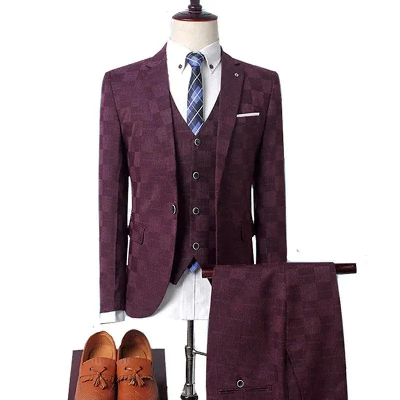 Checked Men Suit - Slim Fit Business Style