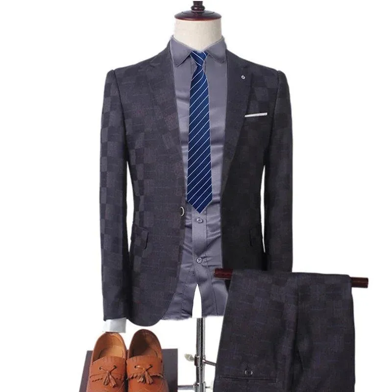 Checked Men Suit - Slim Fit Business Style
