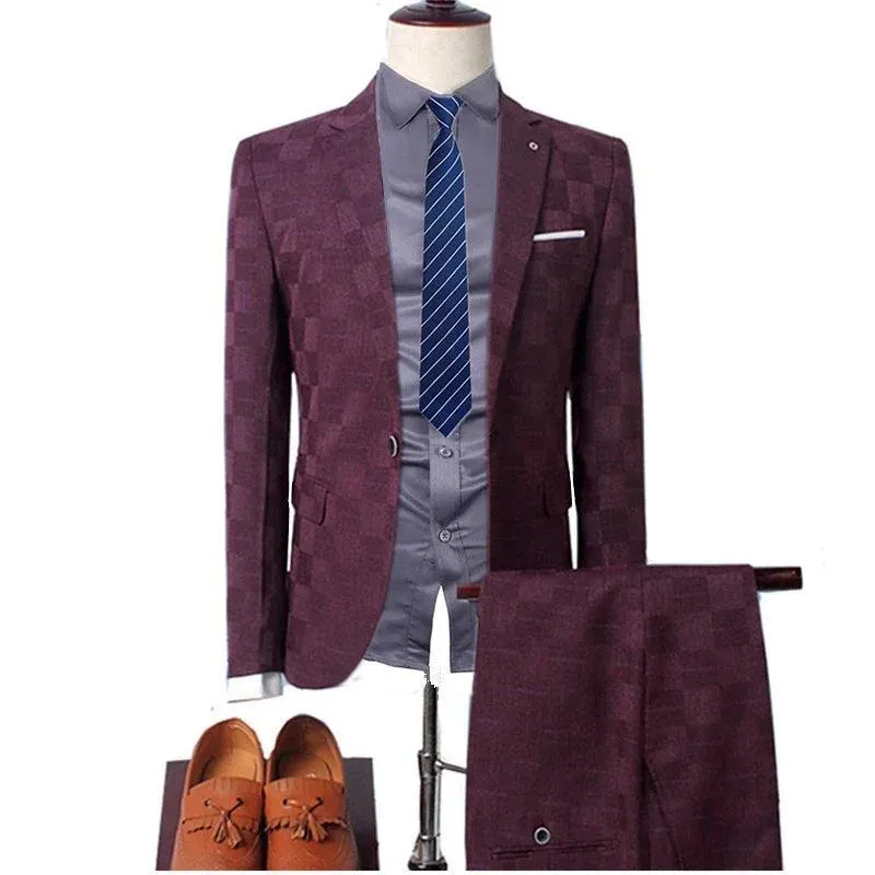 Checked Men Suit - Slim Fit Business Style