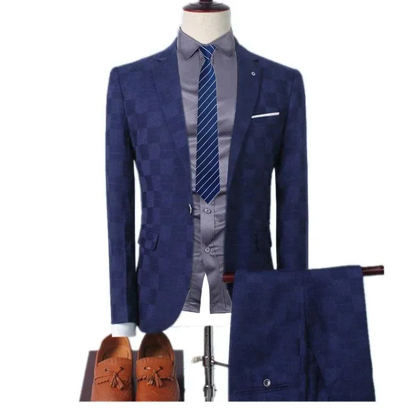 Checked Men Suit - Slim Fit Business Style