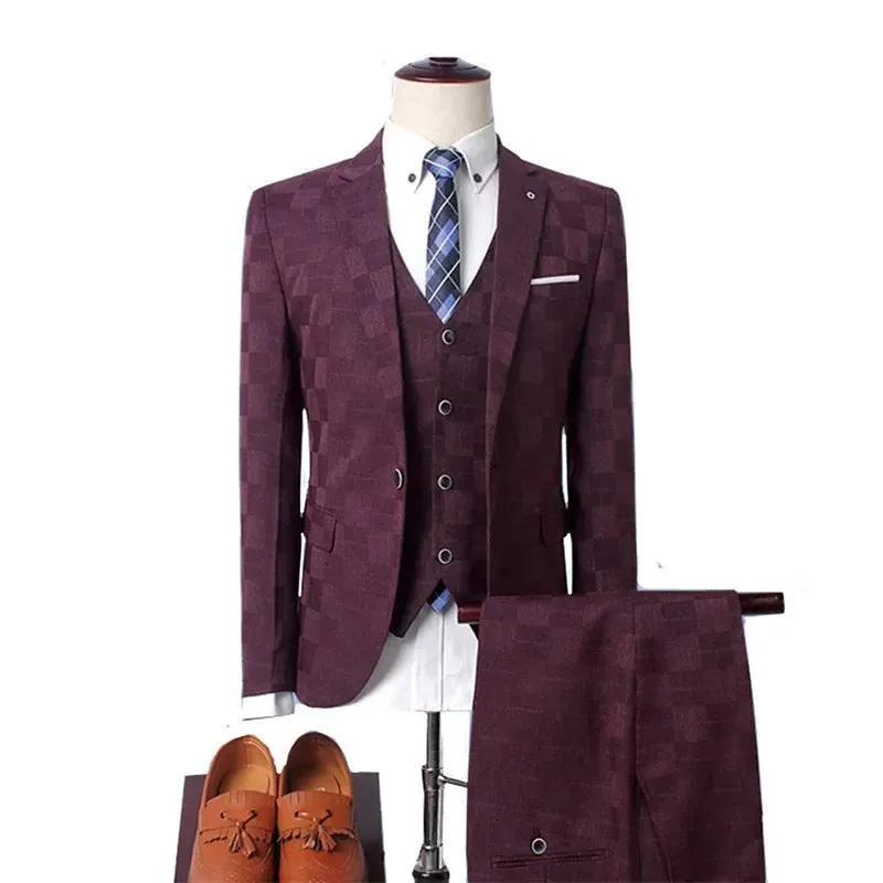 Checked Men Suit - Slim Fit Business Style