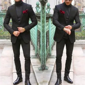 Classy Black Mens Suit Two Pieces Custom Made Wedding Tuxedos Slim Fit Men Formal Wear(Jacket Pants)