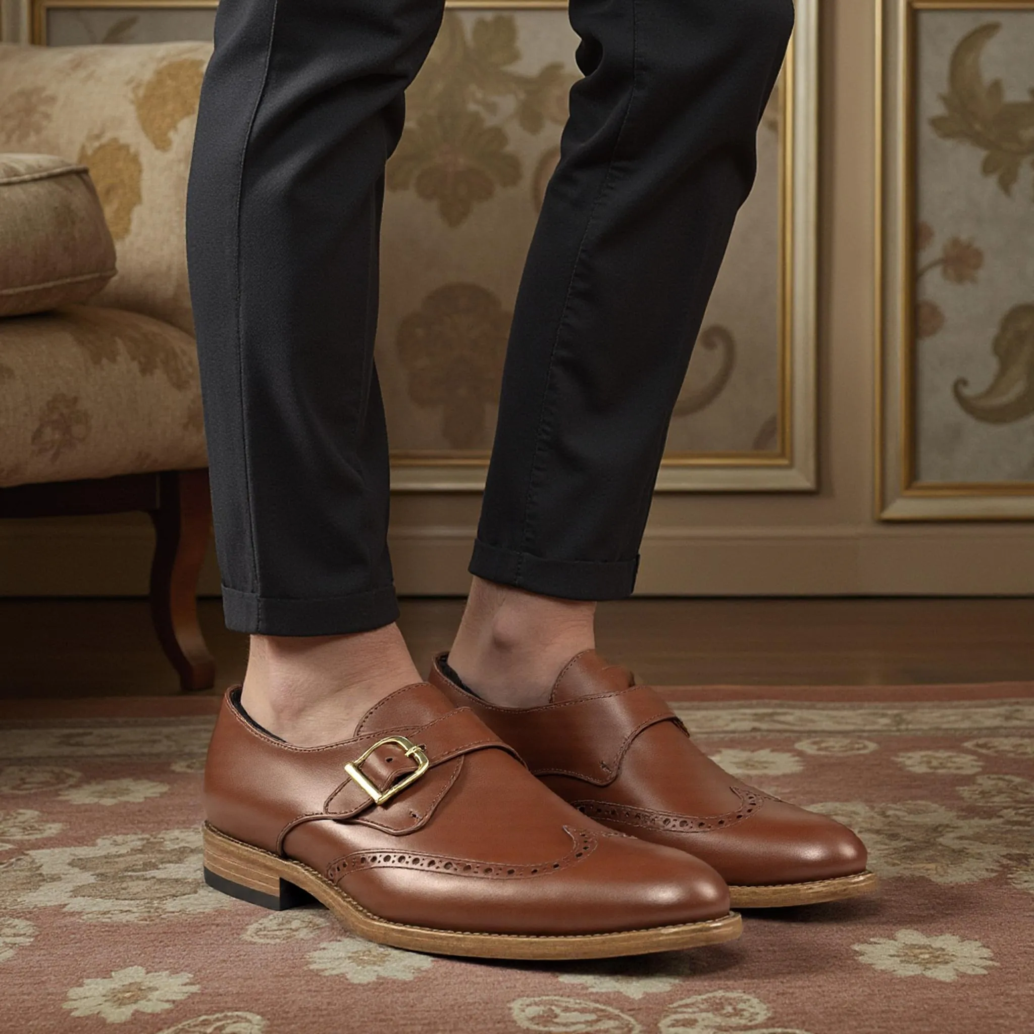 Como Moltrasio Men's Shoes Calf-Skin Leather Single Monk-Strap (CM1010)