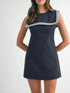 Contrast Square Sailor Collar Mini Dress