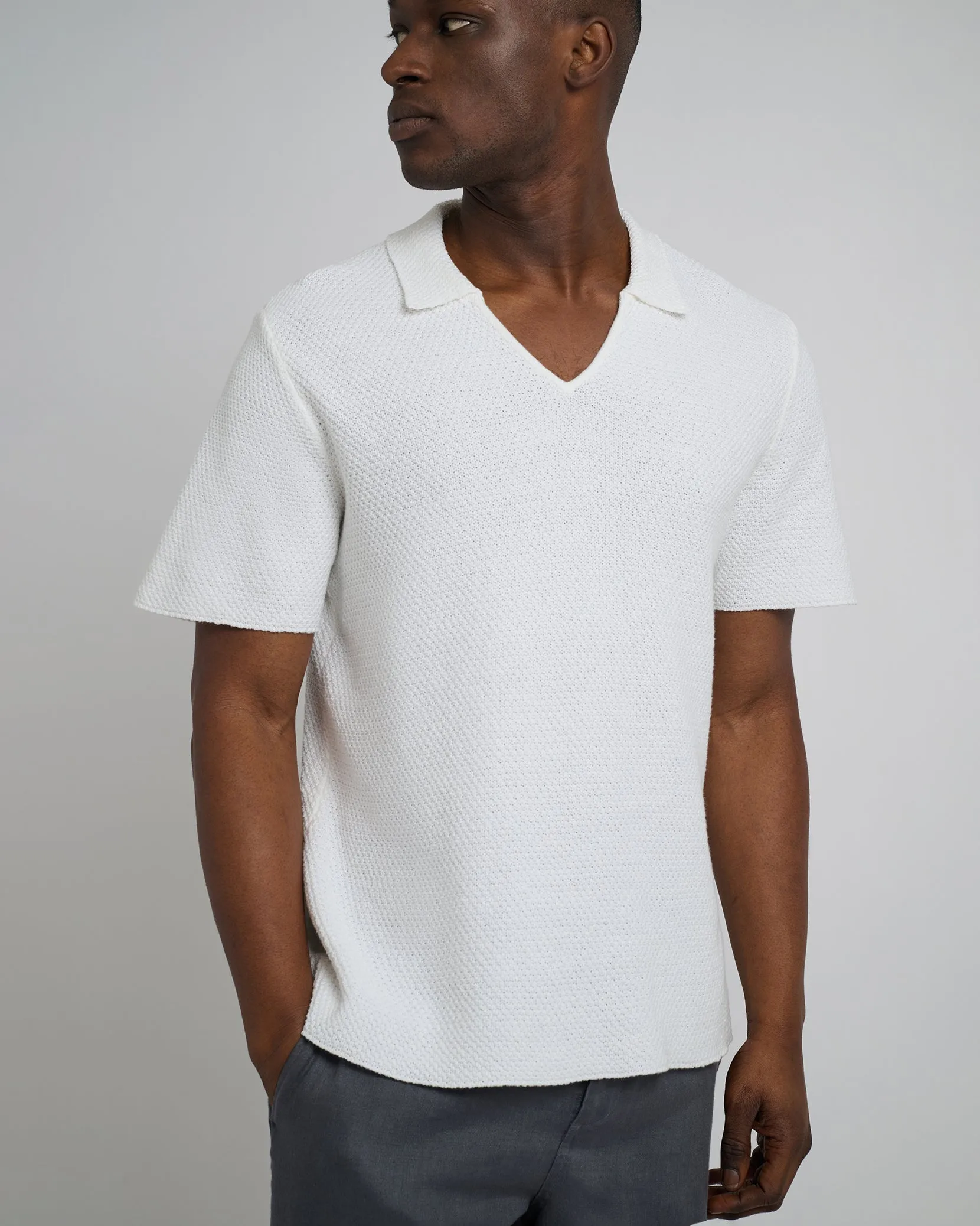 Cotton Crochet Johnny Collar Polo