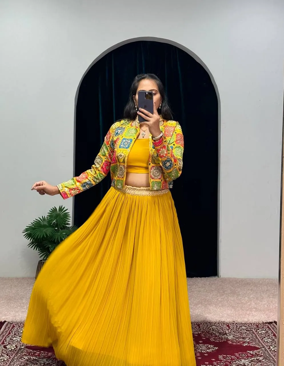 Designer Yellow Color 3 Piech indo Western outfit Lehenga With Koti And blouse Speciel haldi