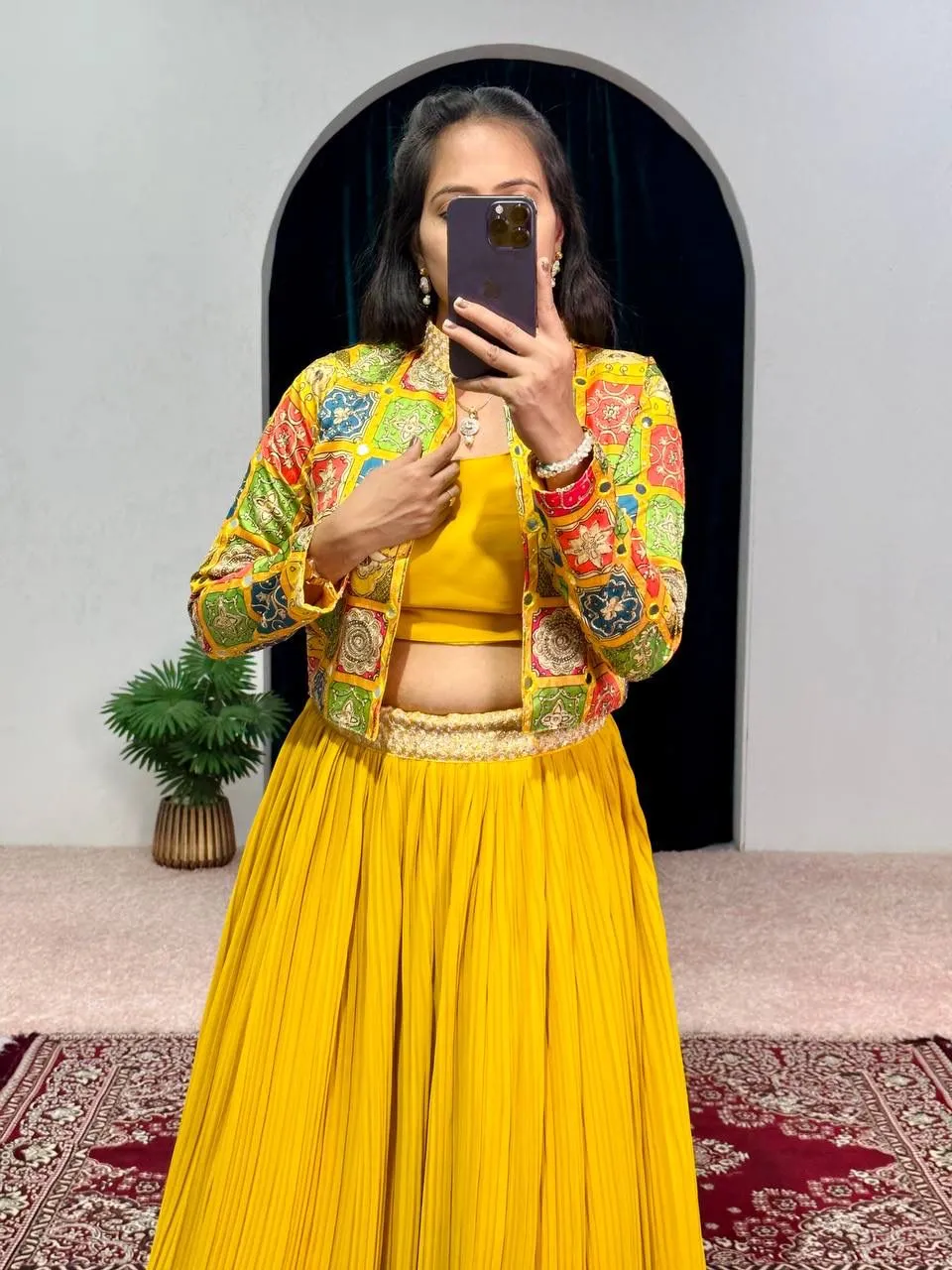 Designer Yellow Color 3 Piech indo Western outfit Lehenga With Koti And blouse Speciel haldi