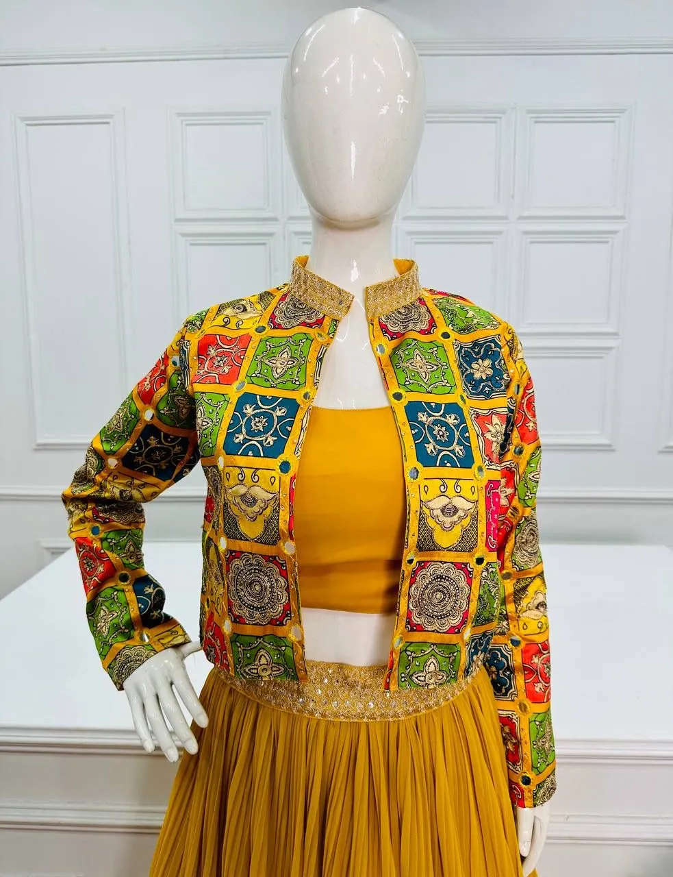 Designer Yellow Color 3 Piech indo Western outfit Lehenga With Koti And blouse Speciel haldi
