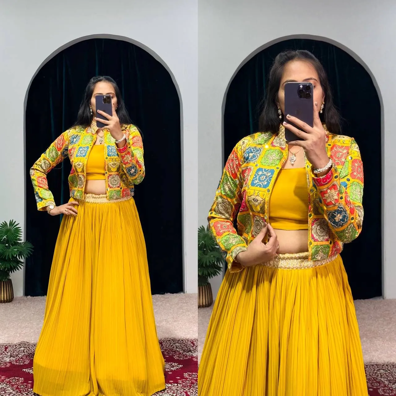 Designer Yellow Color 3 Piech indo Western outfit Lehenga With Koti And blouse Speciel haldi