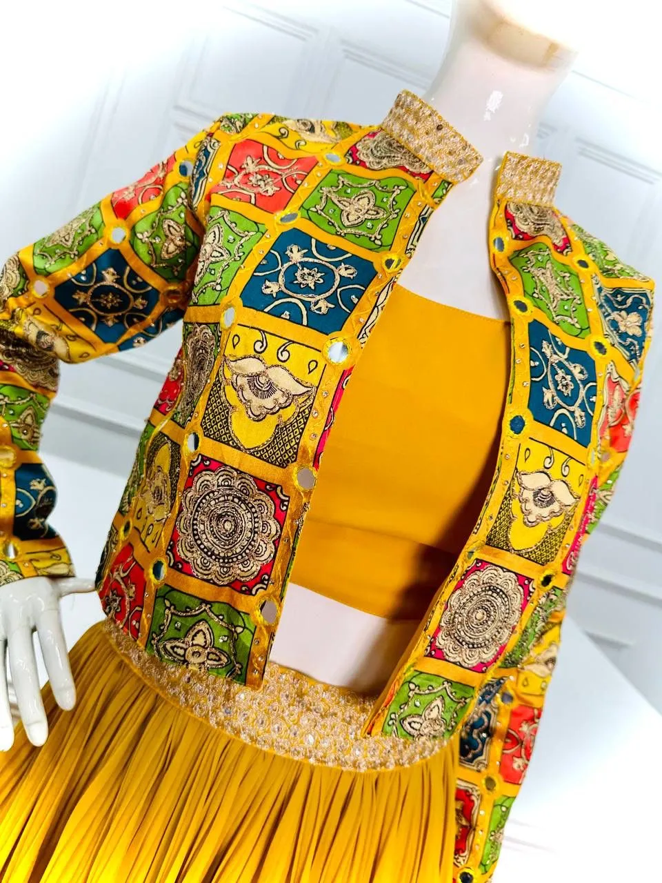 Designer Yellow Color 3 Piech indo Western outfit Lehenga With Koti And blouse Speciel haldi