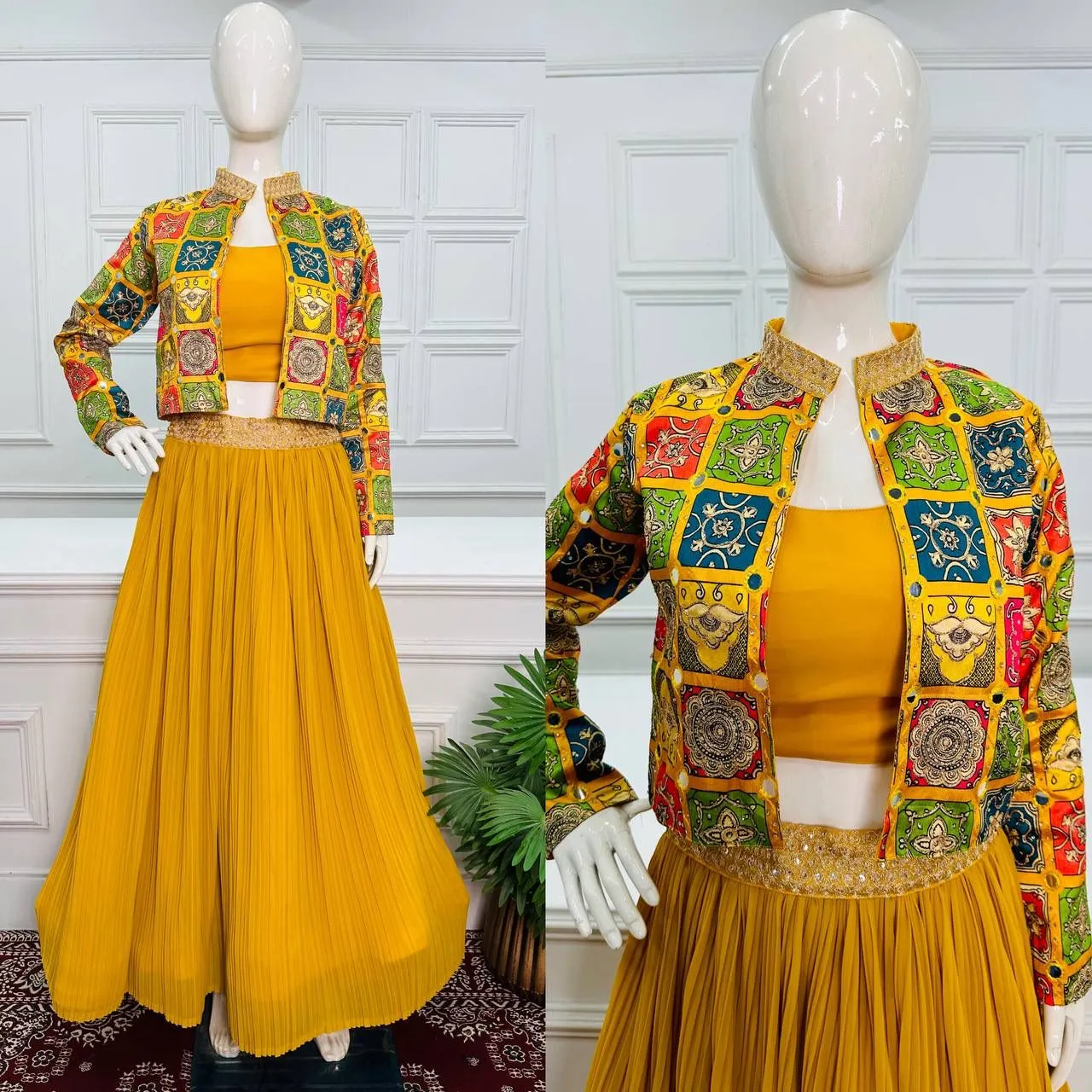 Designer Yellow Color 3 Piech indo Western outfit Lehenga With Koti And blouse Speciel haldi