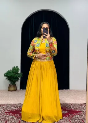 Designer Yellow Color 3 Piech indo Western outfit Lehenga With Koti And blouse Speciel haldi