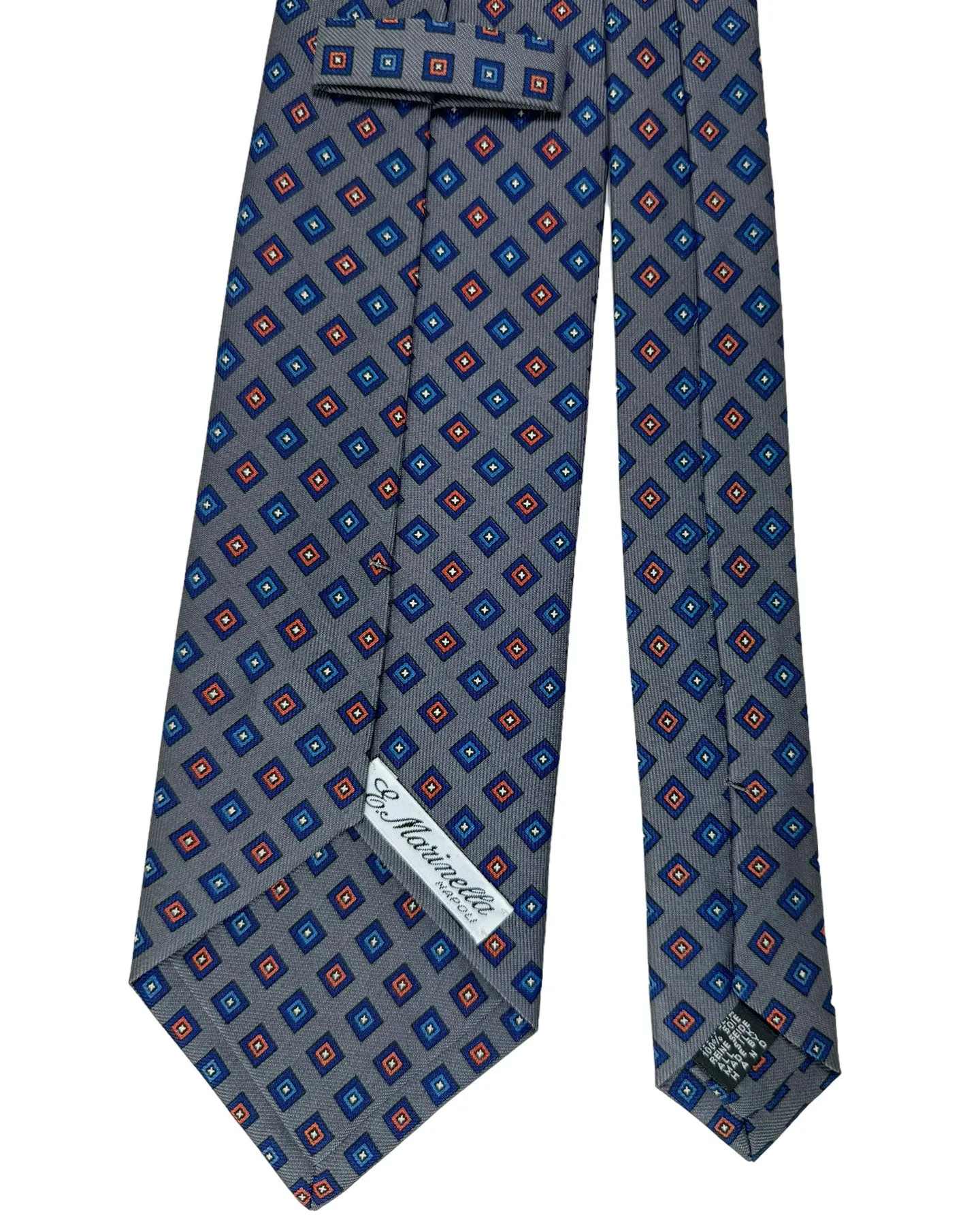 E. Marinella Tie Gray Squares Design - Wide Necktie