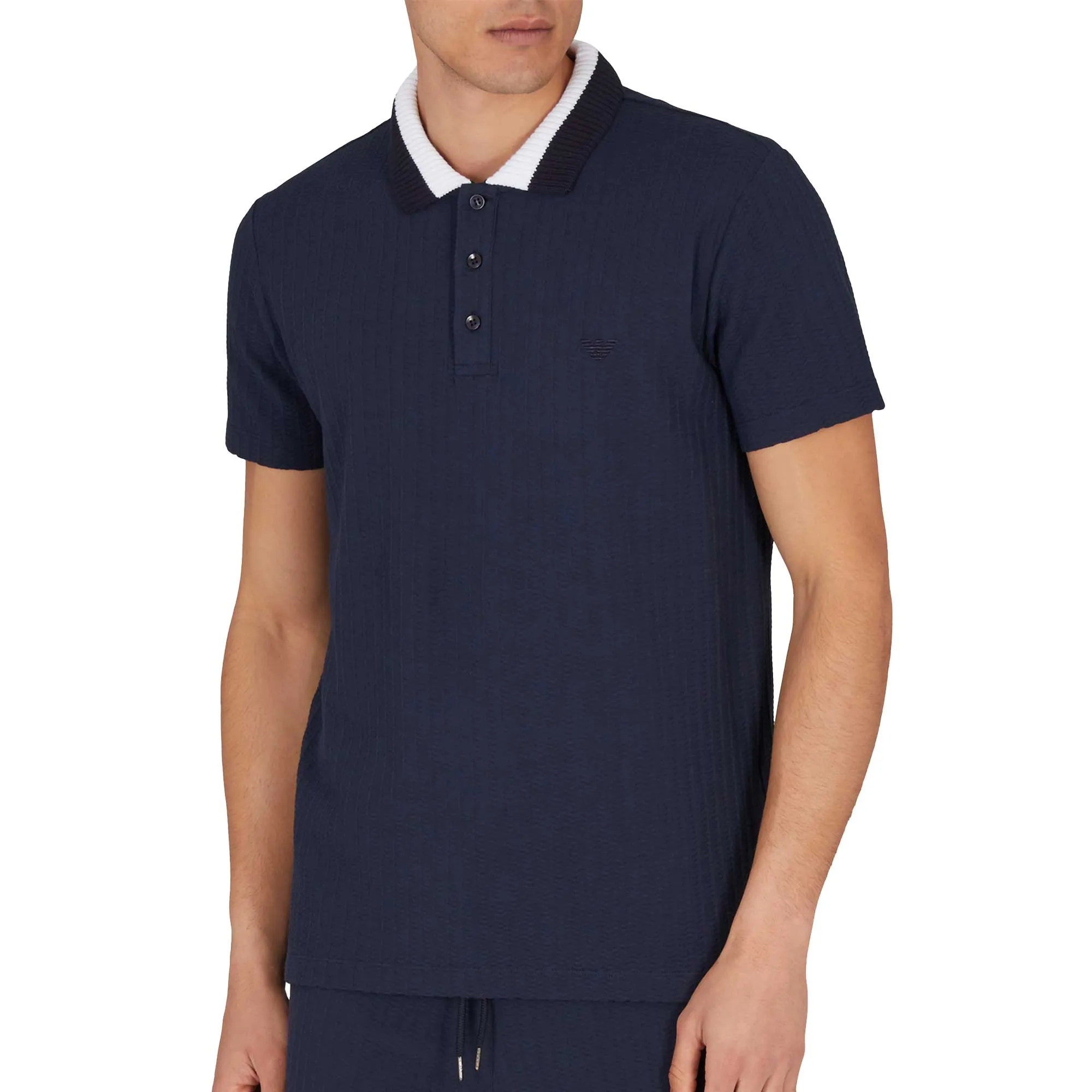 Emporio Armani Lounge Waffle Polo Shirt Armani Blue