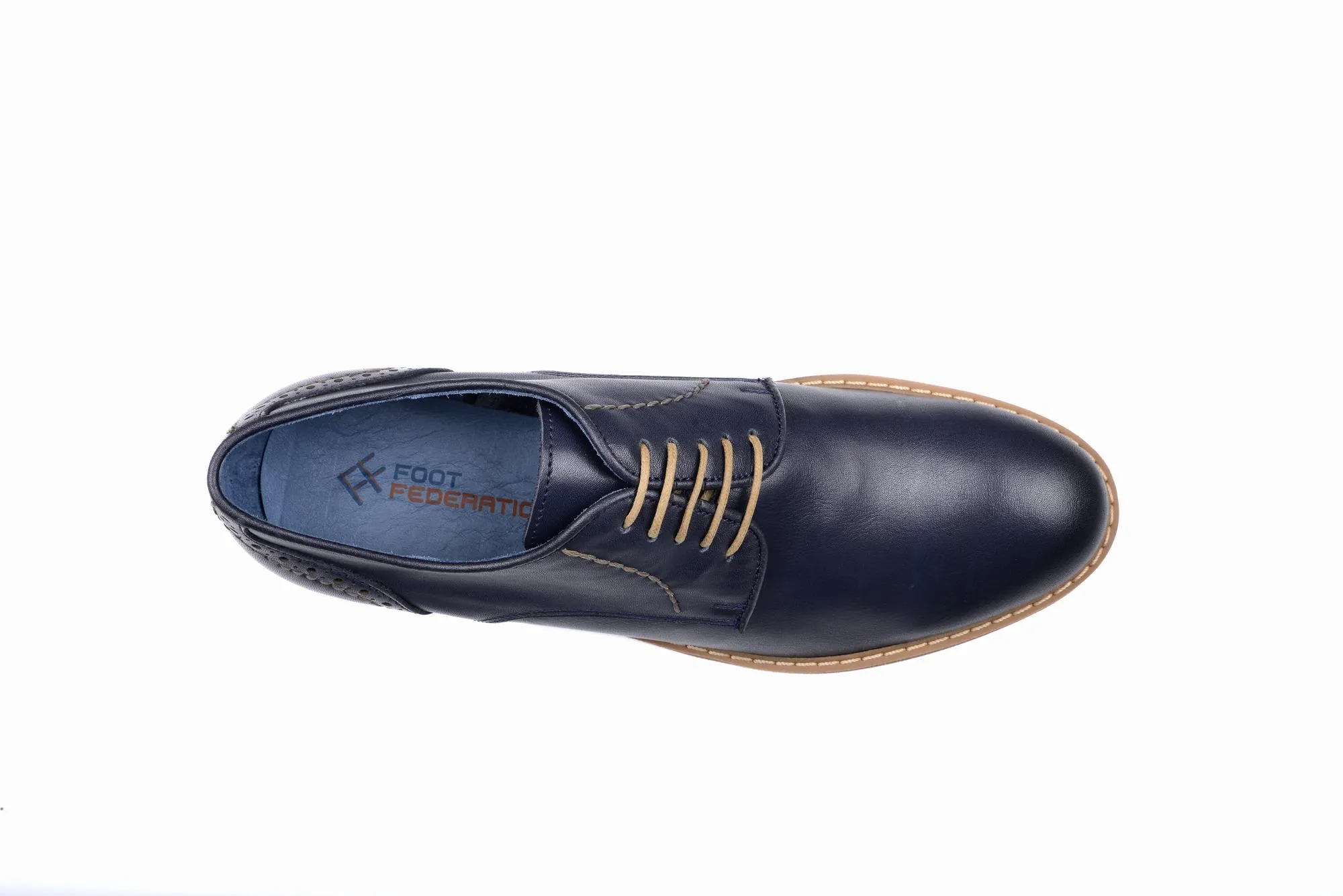 FOOT FEDERATION CITY DERBY PLAIN-TOE MENS SHOE NAVY BLUE