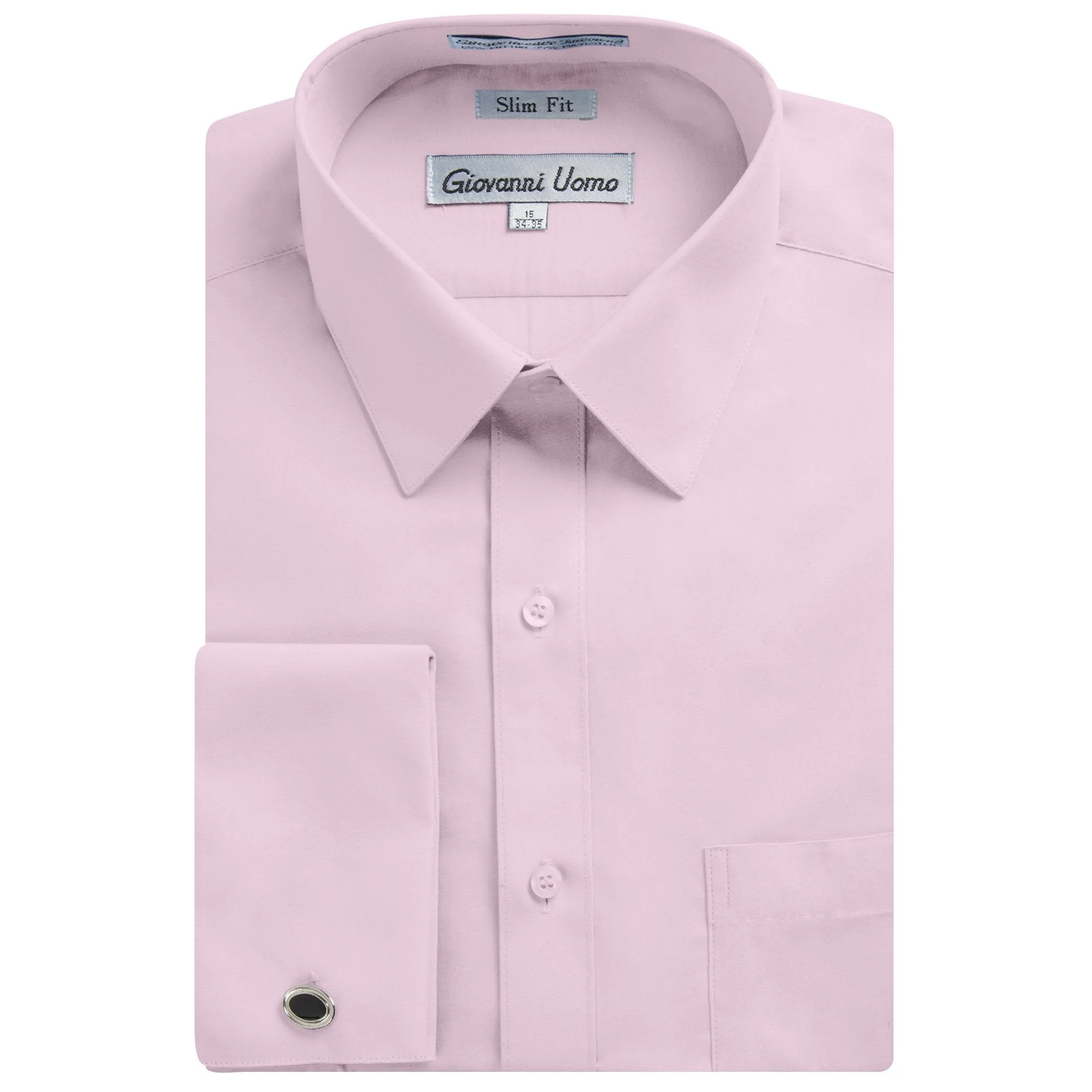 Gentlemens Collection Men's Slim Fit French Cuff Solid Dress Shirt - Colors (Cufflink Included)