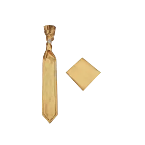 Gold Pre-Tied Necktie Cravat with Sliver Diamonds Ring and Handkerchief Set