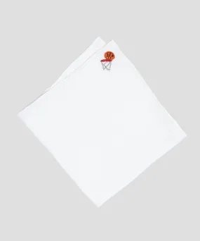 Handmade Italian Linen Pocket Square with Basketball Embroidery