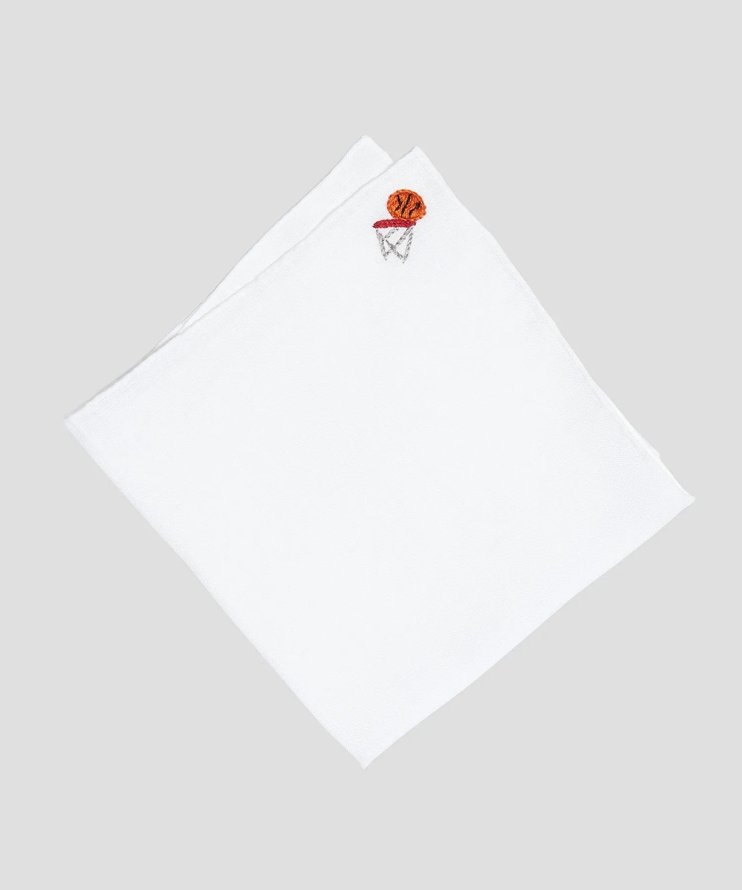 Handmade Italian Linen Pocket Square with Basketball Embroidery