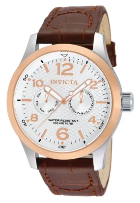 Invicta 13010 Men's I-Force Silver Dial Brown Leather Strap Two Tone Steel Watch