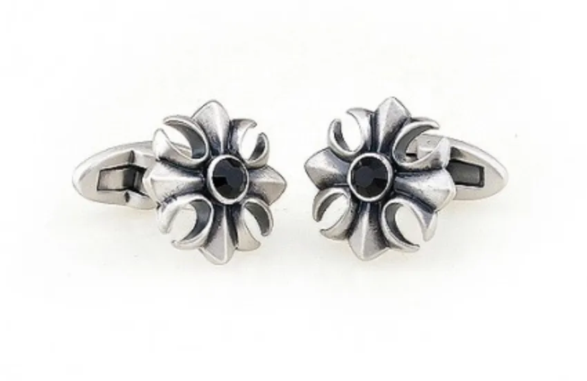 James Adelin Silver Black Vintage Crystal Flower Cuff Links