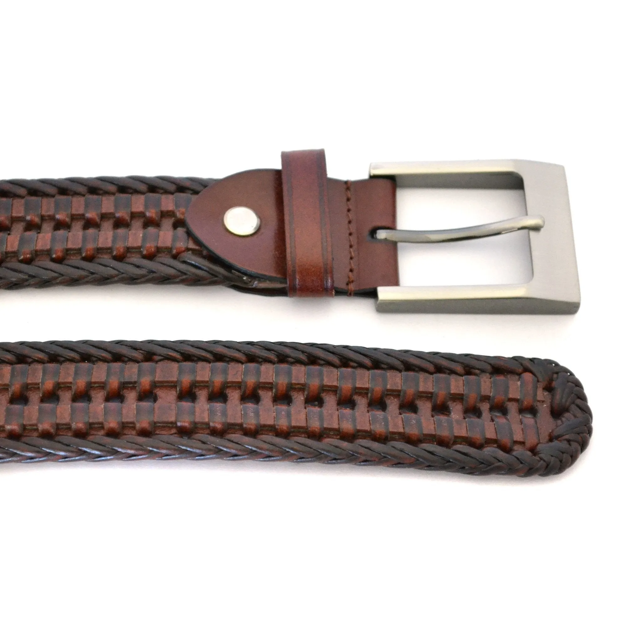 JAX - Mens Brown Bonded Leather Woven Belt