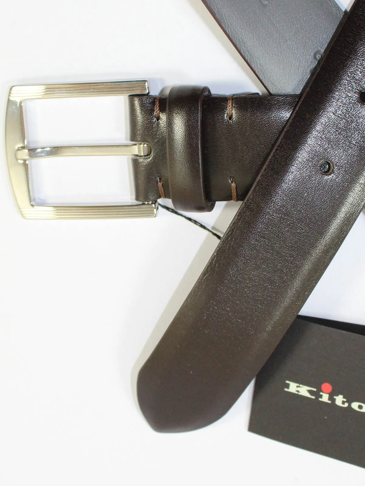 Kiton Belt Dark Brown Smooth Leather Men Belt 100 / 40 SALE