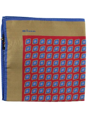 Kiton Pocket Square Blue Burgundy Brown Geometric SALE