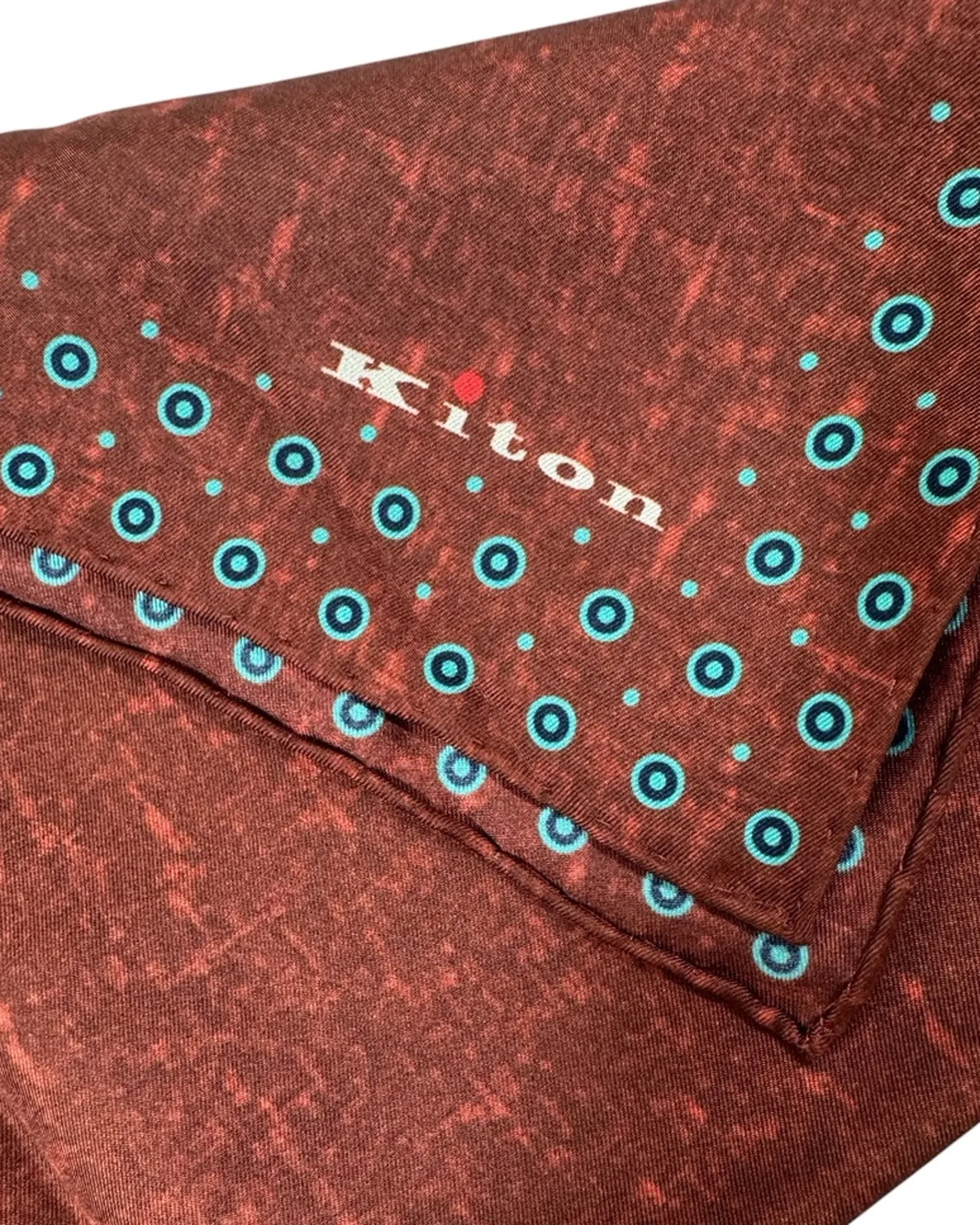 Kiton Silk Pocket Square Rust Brown Aqua Geometric FINAL SALE