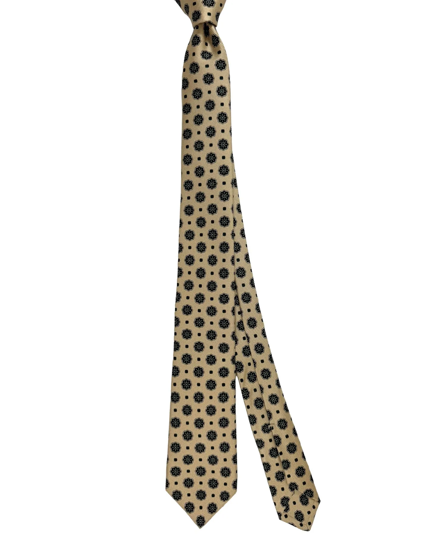 Kiton Tie Taupe Brown Mini Floral - Narrow Sevenfold Neckties