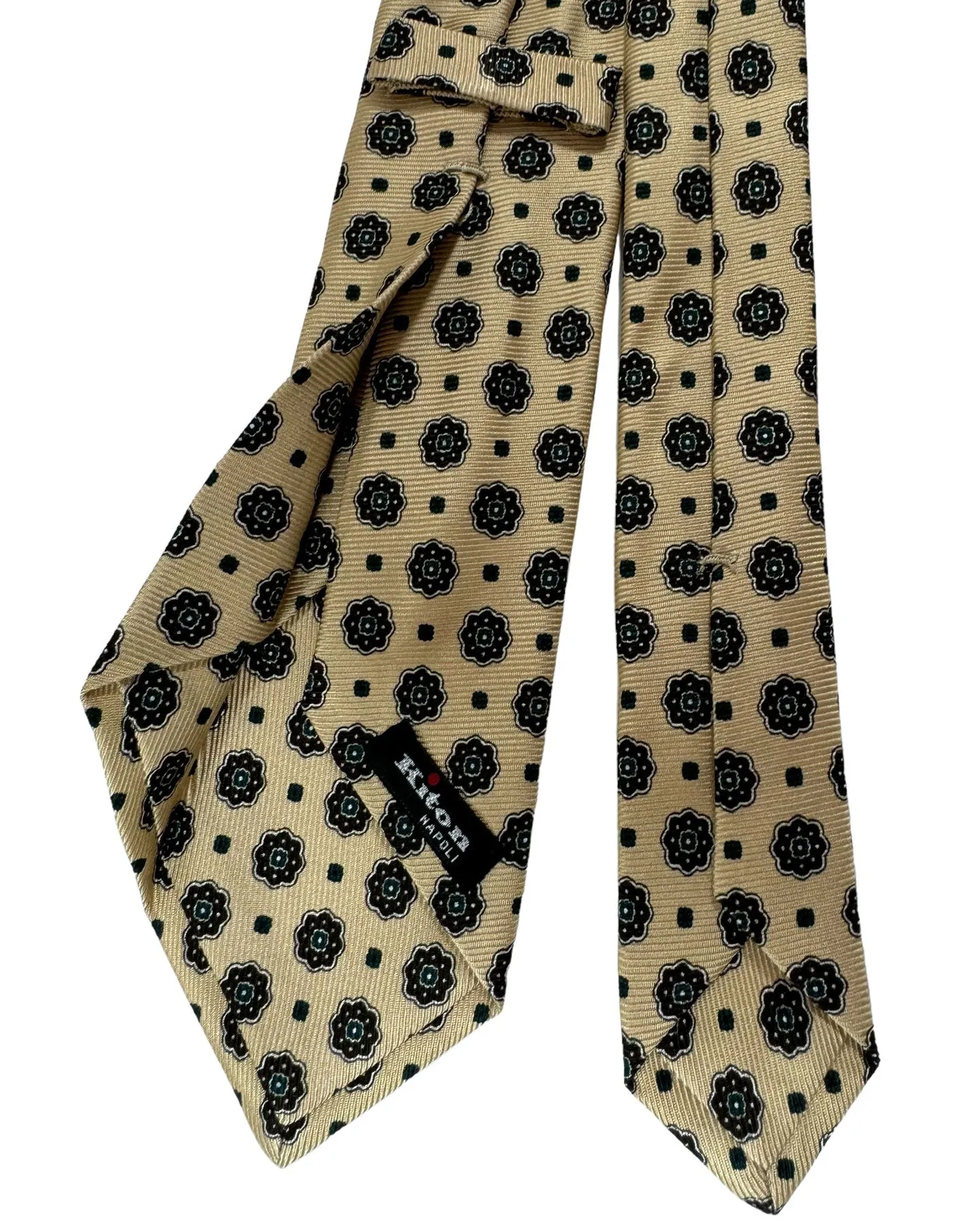 Kiton Tie Taupe Brown Mini Floral - Narrow Sevenfold Neckties