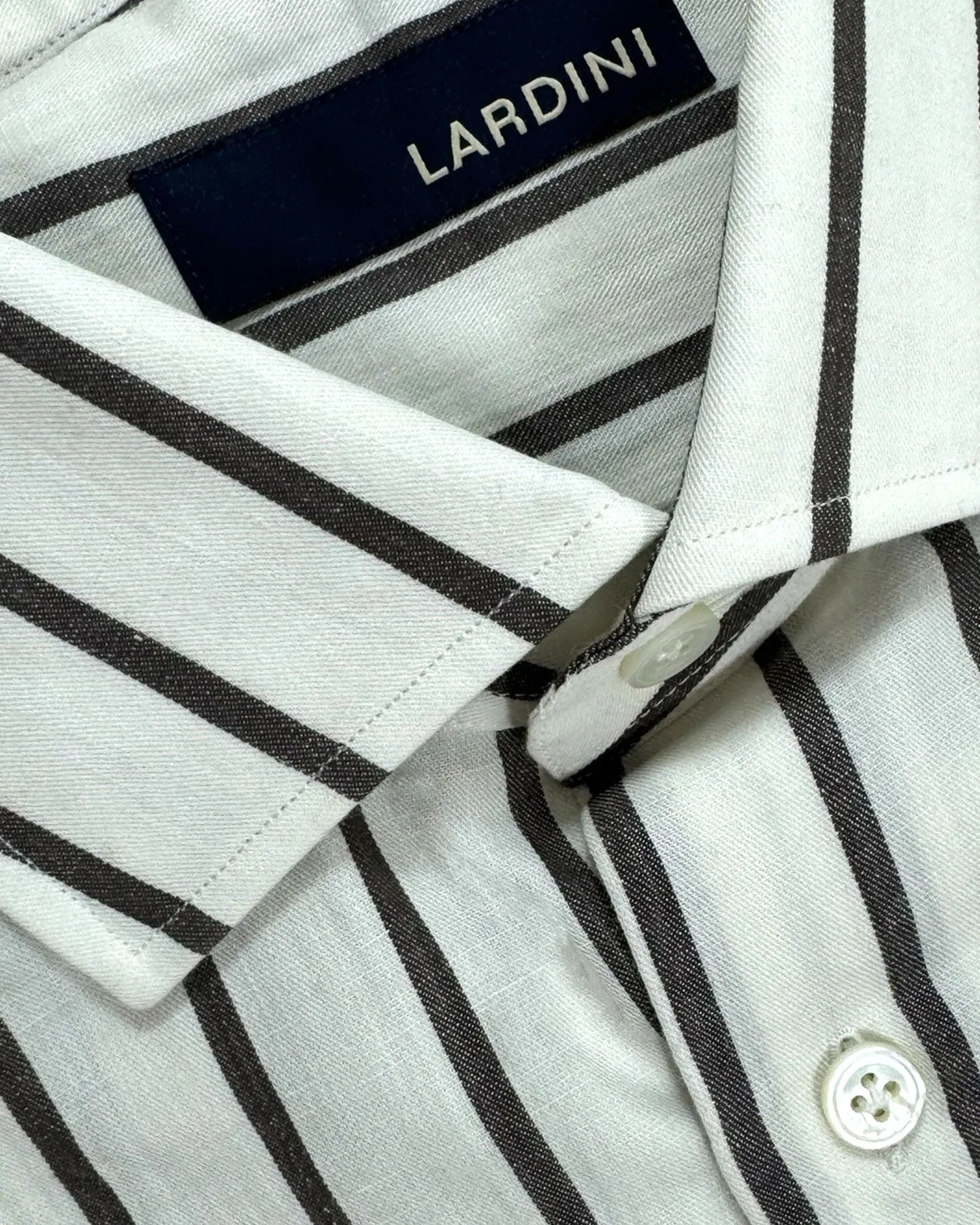 Lardini Dress Shirt White Brown Stripes Design Flax Wool Cotton 43 - 17 SALE