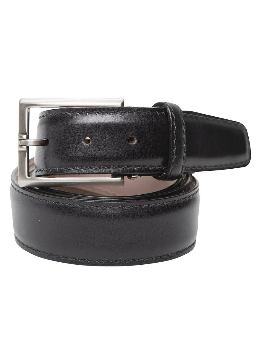 LEN Belts Italian Marbled Calf Belt in Black with Tonal Stitch