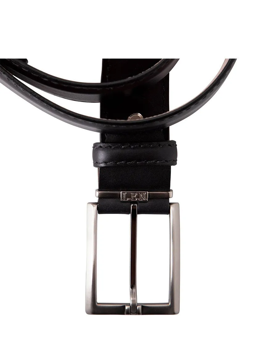 LEN Belts Italian Marbled Calf Belt in Black with Tonal Stitch