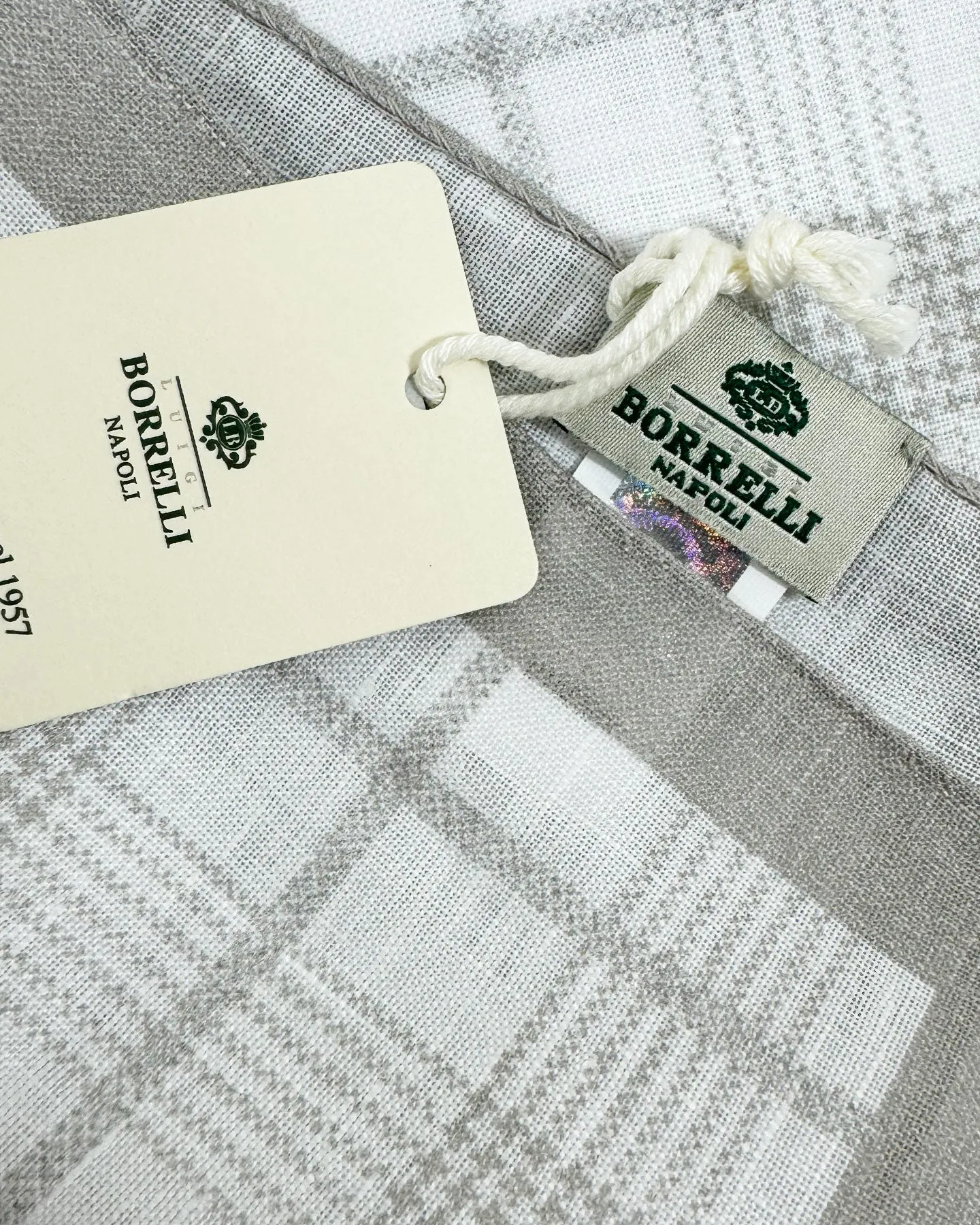 Luigi Borrelli Linen Pocket Square White Gray SALE