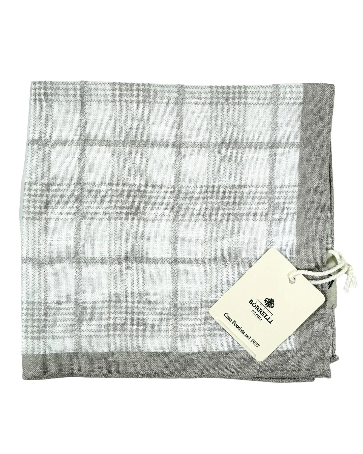 Luigi Borrelli Linen Pocket Square White Gray SALE