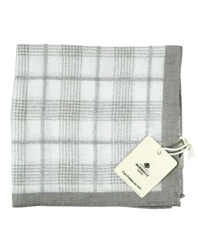 Luigi Borrelli Linen Pocket Square White Gray SALE