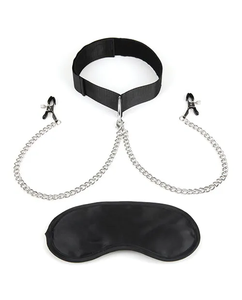 Lux Fetish Collar & Nipple Clamps W/Adjustable Pressure Clamps