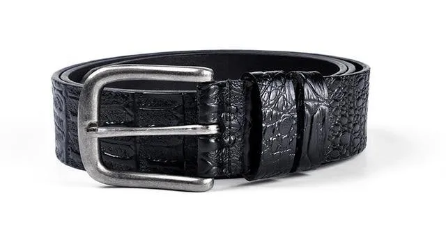 Luxury Men's Crocodile Leather Designer Belt Silver Metal Buckle