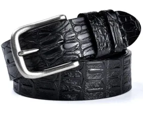 Luxury Men's Crocodile Leather Designer Belt Silver Metal Buckle