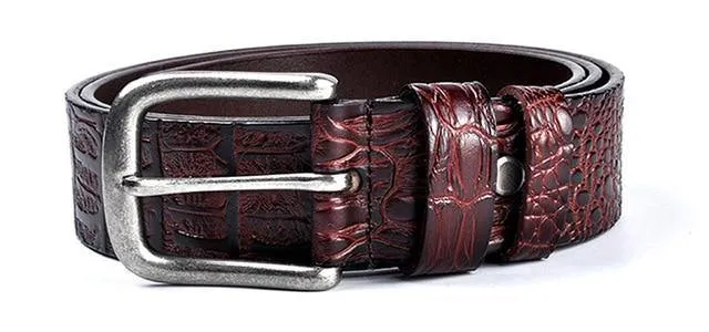 Luxury Men's Crocodile Leather Designer Belt Silver Metal Buckle