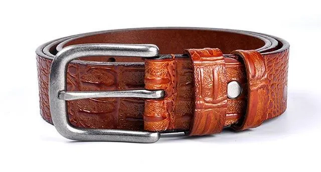 Luxury Men's Crocodile Leather Designer Belt Silver Metal Buckle